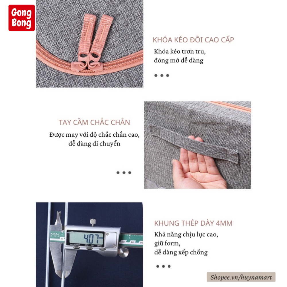 Túi hộp đựng đồ quần áo có khung thép cứng cáp chất liệu vải lanh cao cấp cỡ lớn 66-100l cất đồ gọn tủ
