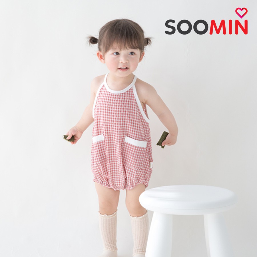 Bodysuit cho bé gái liền thân caro cho trẻ em từ 1 đến 2 tuổi Soomin Kids QATE Y7