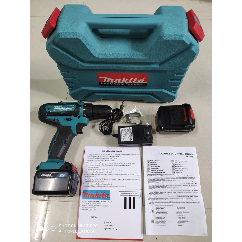 Máy khoan pin 21 vôn Makita Madein Thái lan  DF331D, bắn vít, khoan sắt, gỗ ..chữ Makita đúc nổi