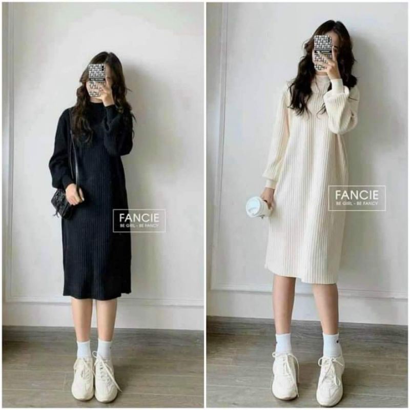 Đầm len midi suông cho nữ