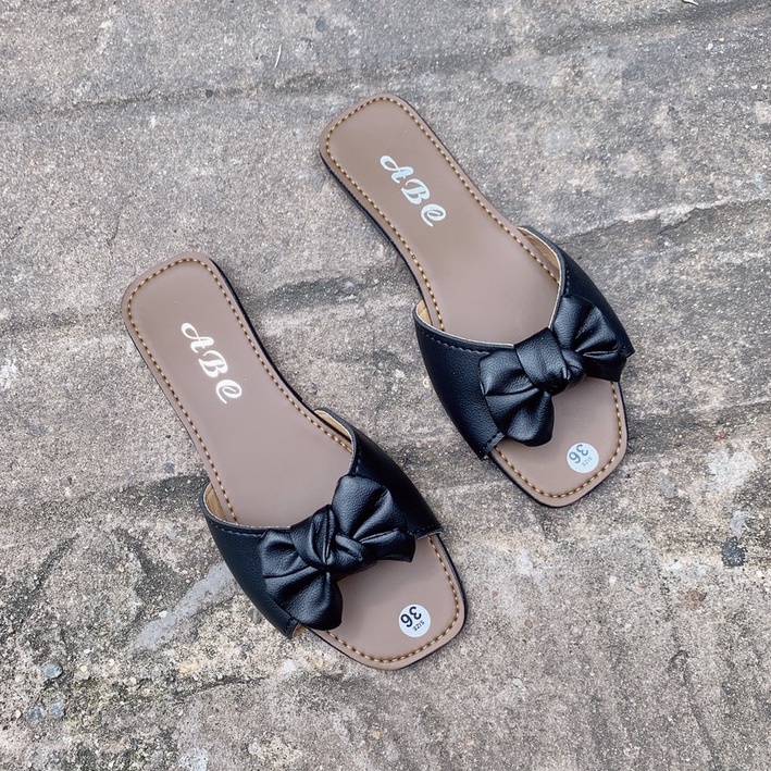Dép lê Nữ quai ngang nơ ú thời trang đá yêu- dép xẹp kiểu nữ