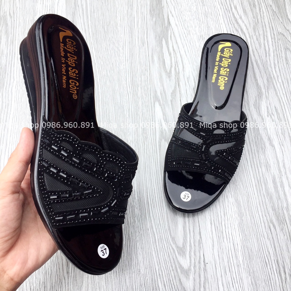 Ảnh thật - Dép cho mẹ - dép trung niên 3p đính hạt - bao nhẹ, bền đẹp, chắc chân