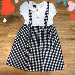 Combo váy kẻ sơ mi trắng cho bé