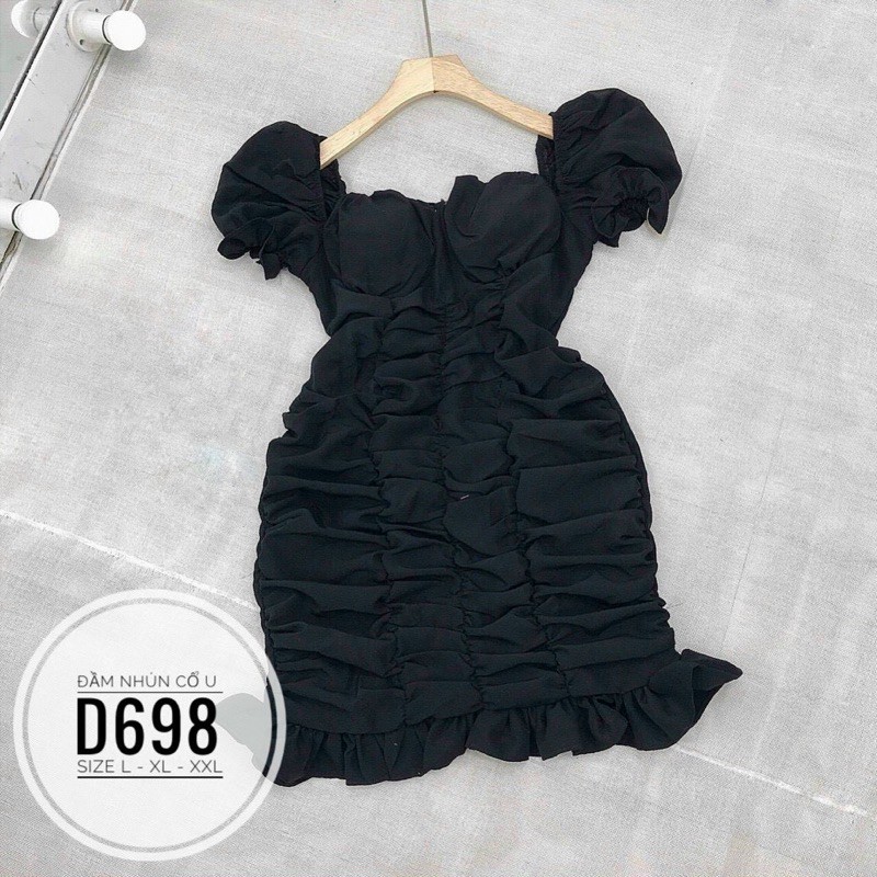 BIGSIZE Đầm nhún cổ U D698