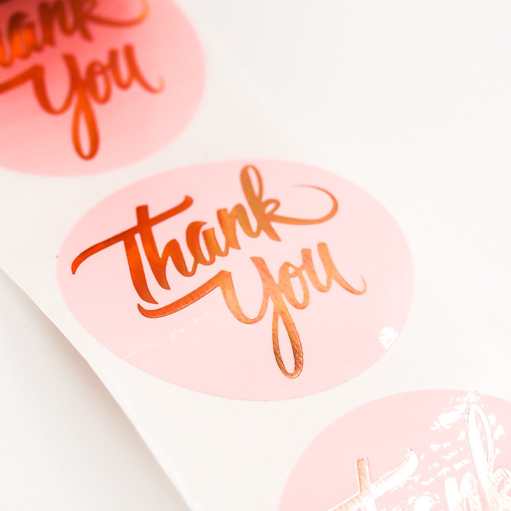 Thank You Ánh kim vàng nền hồng Tape - Cuộn băng keo sticker cám ơn Sticker Factory - Số lượng 500cái x 3.8cm