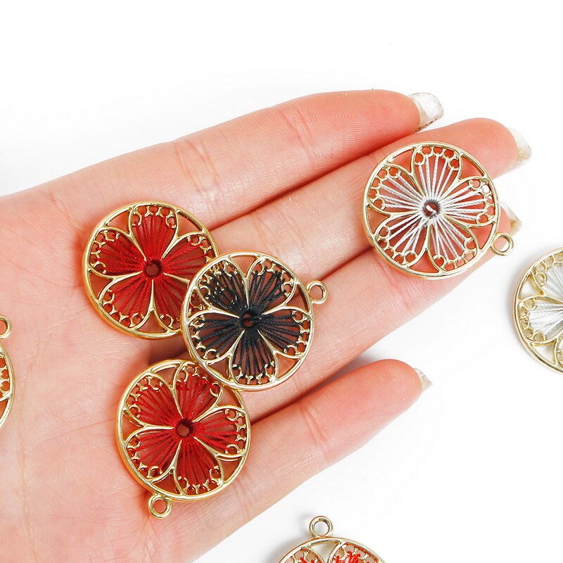 Bộ 2 mặt dây chuyền hình tròn họa tiết hoa lá tráng men dùng để làm đồ thủ công