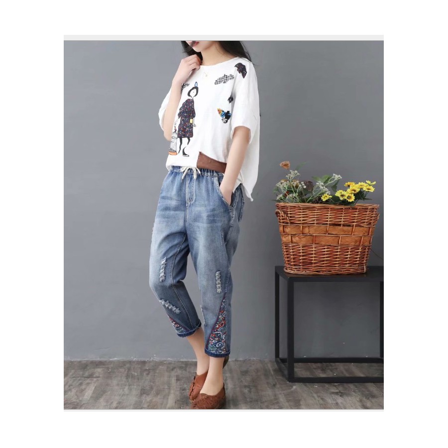 Quần bò dáng baggy thêu hoa hàng cao cấp QB03 bao đẹp