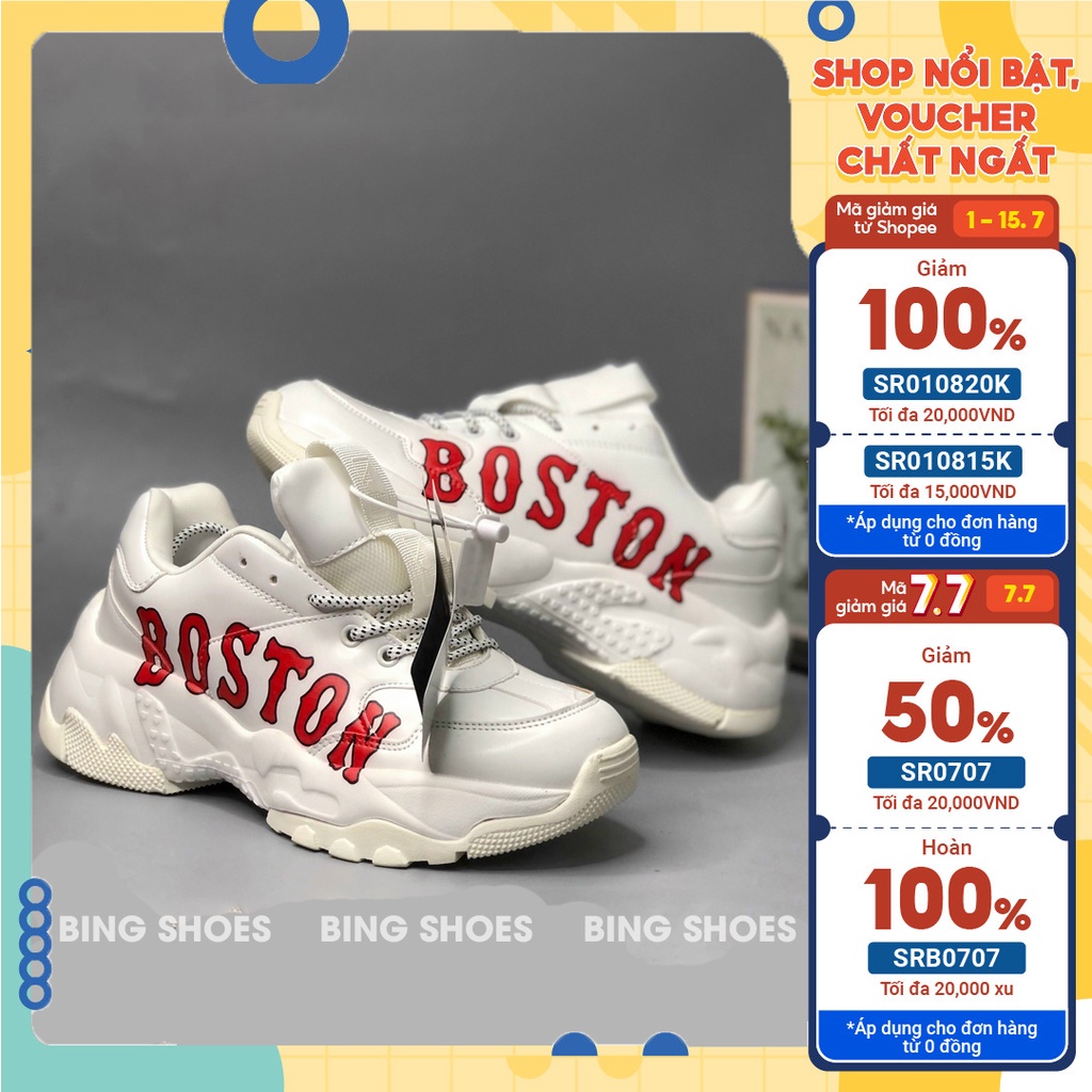 Giày MLB Boston Thể Thao Nam Nữ IN 3D Đế Độn 5CM bản đẹp 2022, Giày Thể Thao Màu Trắng