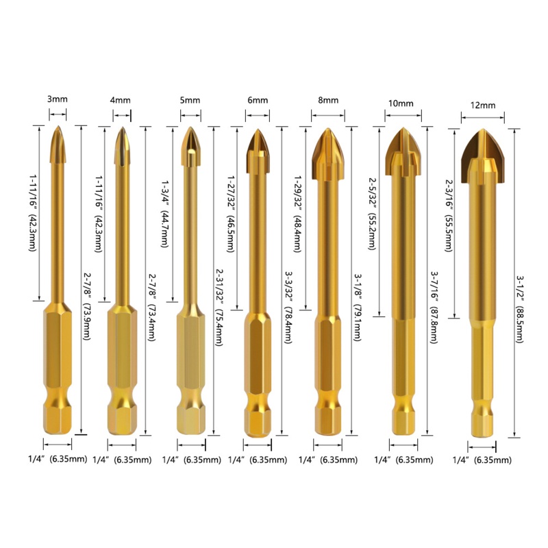 Mũi Khoan Đầu Lục Giác 1 / 4 Inch 3-12mm Bằng Cacbua