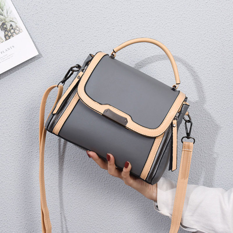 Túi Đeo Vai / Xách Tay Bằng Da PU Chống Mòn Trang Trí Đinh Tán Màu Tương Phản Có Khóa Kéo Thời Trang Cho Nữ