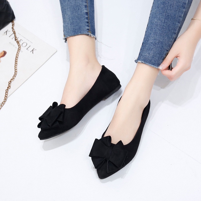 Giày bệt búp bê nữ chất vải xước mũi nhọn giúp lên chân eo thon