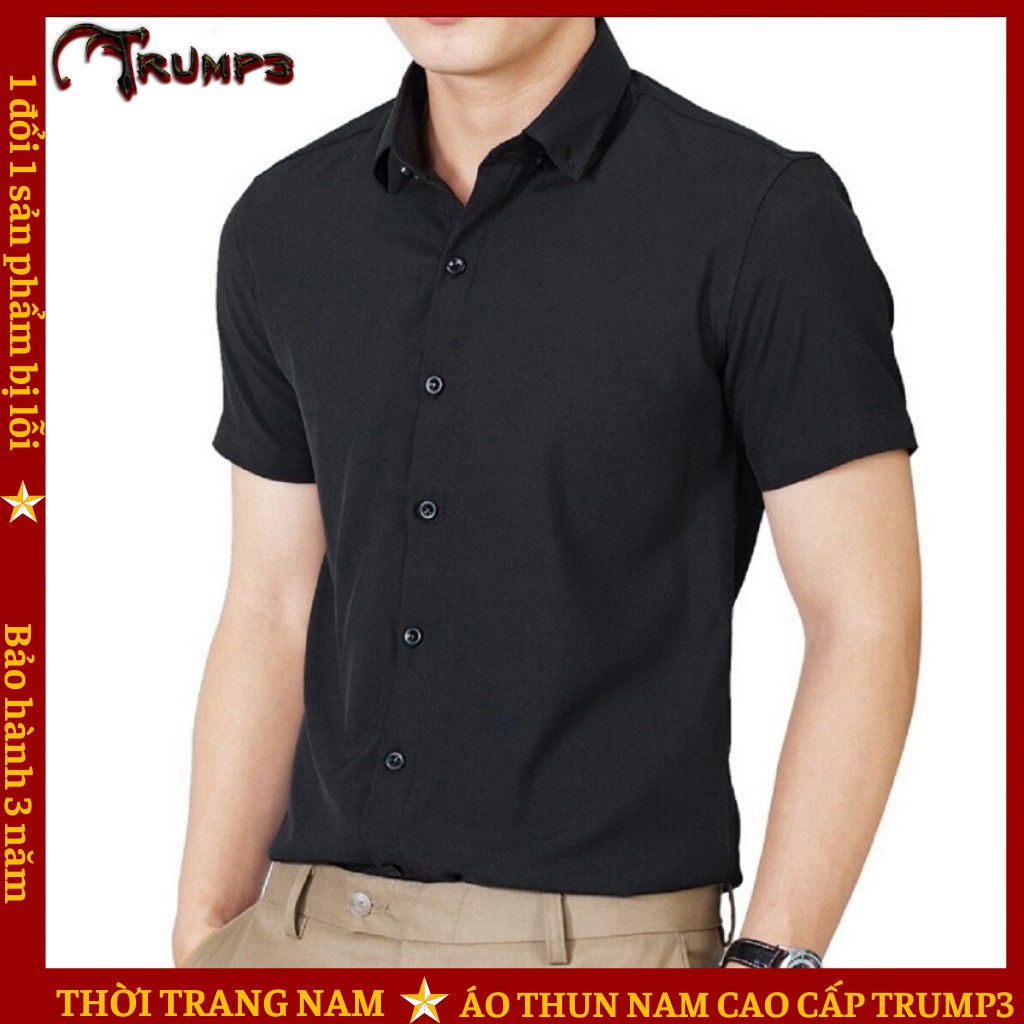 Áo Sơ Mi Nam Ngắn Tay 💝FREESHIP50K💝 Sơ Mi Trơn Dáng Body Phong Cách Lịch Lãm TRUMP3