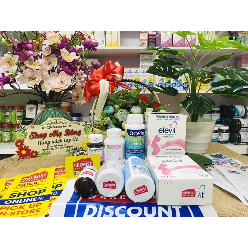 Combo bà bầu: Elevit, DHA, Canxi 130 viên, Sắt Blackmores - chuẩn Úc