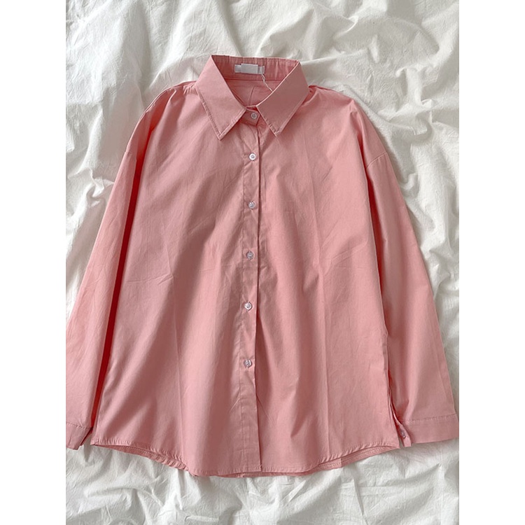 Áo sơ mi nữ dài tay form rộng Hàn Quốc sơ mi trơn nữ công sở Thiết kế tay dài Thời trang