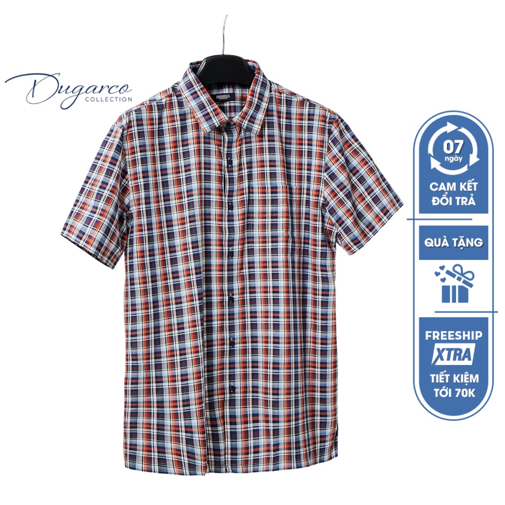 Áo sơ mi nam tay ngắn DUGARCO form Regular fit cotton họa tiết kẻ caro 82SMS21194
