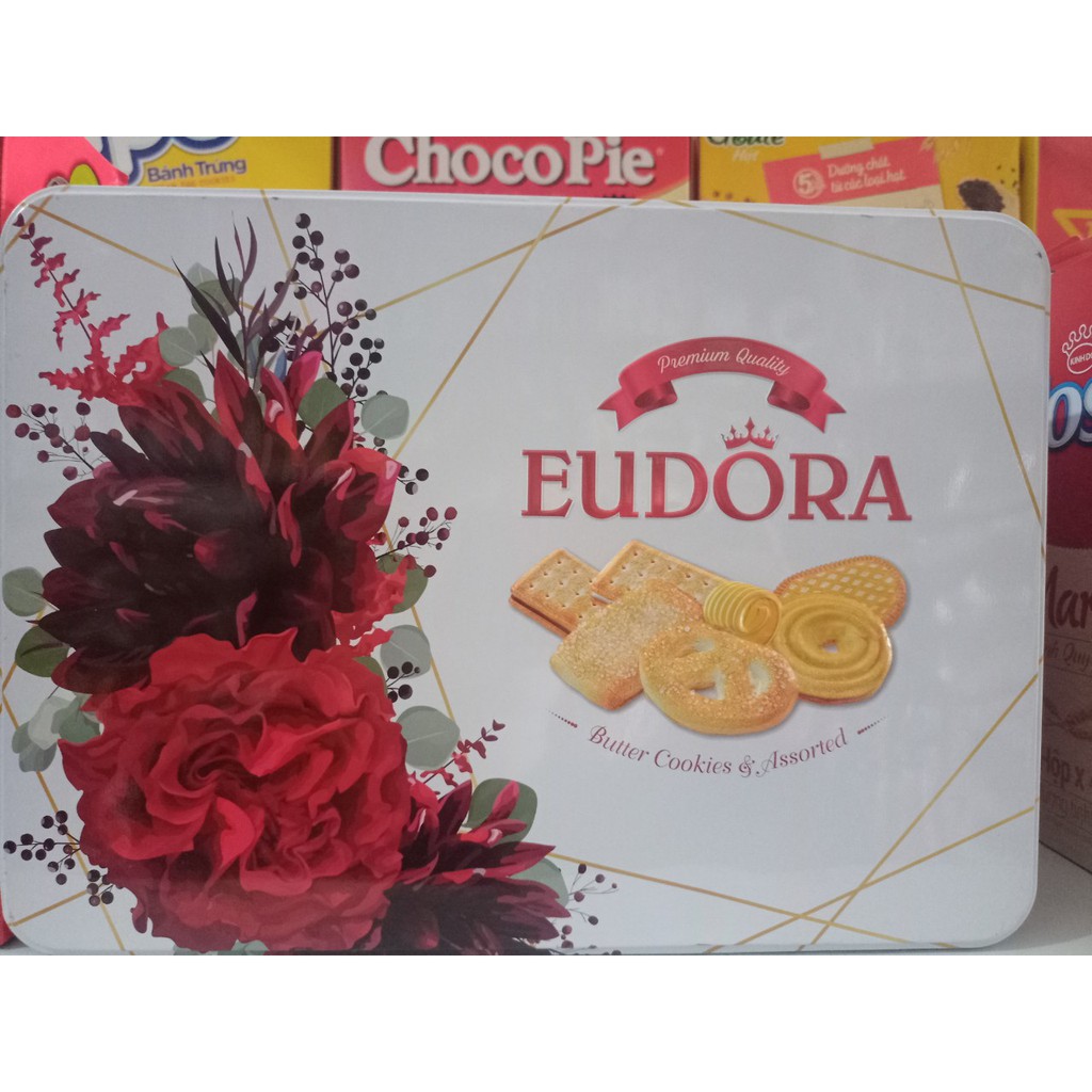 Bánh quy bơ tổng hợp Eudora hộp thiếc hoa mẫu đơn 423gr