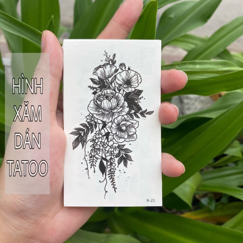 Hình xăm hoa đơn sắc r21. Tatoo dán size 10x6cm