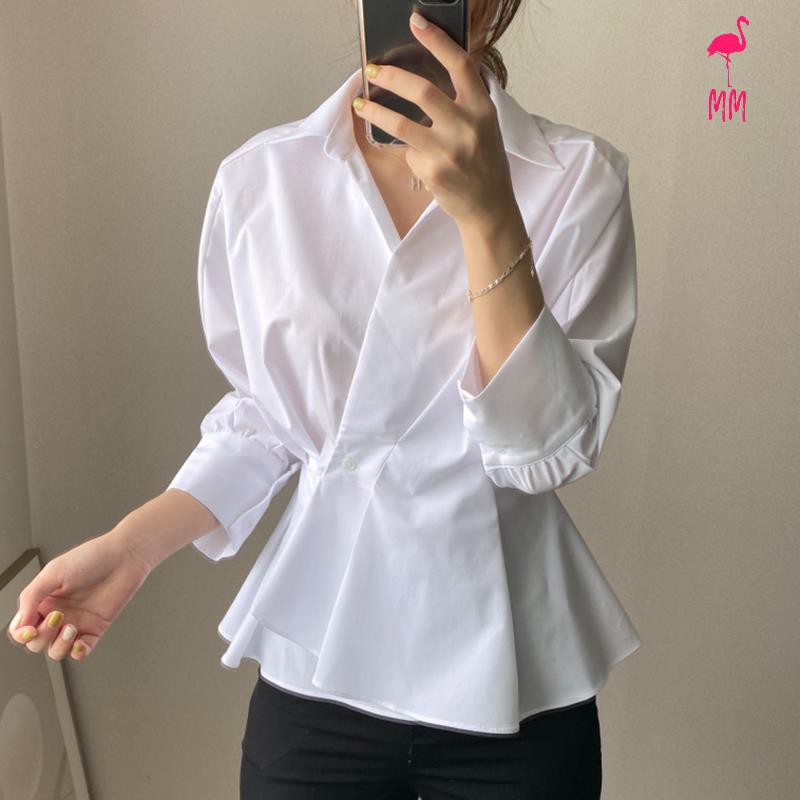 Áo Kiểu Nữ Dài Tay Cổ Bẻ Thời Trang Hàn