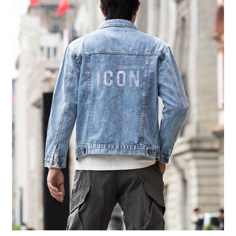 ÁO KHOÁC JEAN NAM NỮ MÀU XANH HỌA TIẾT LOGO