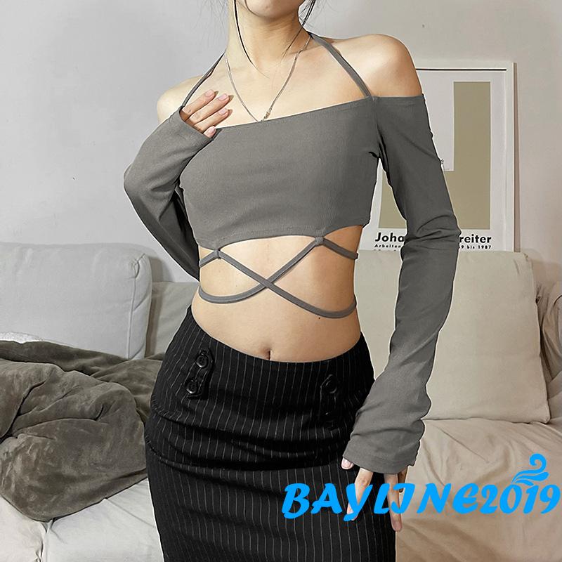 Áo Thun Dài Tay Hở Vai Màu Sắc Thời Trang Dành Cho Nữ