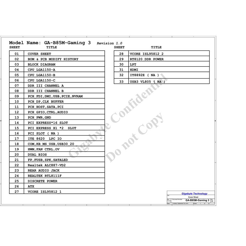 Sơ đồ mạch và Boardview mainboard GA-B85M-Gaming 3 rev 1.0 GA B85M GAMING 3