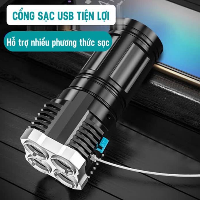 Đèn Pin Siêu Sáng SSR L19 4 Led Chiếu Xa 200M 4 Chế Độ Sáng, Chống Thấm Nước, Có COB Led hông (PD5574)