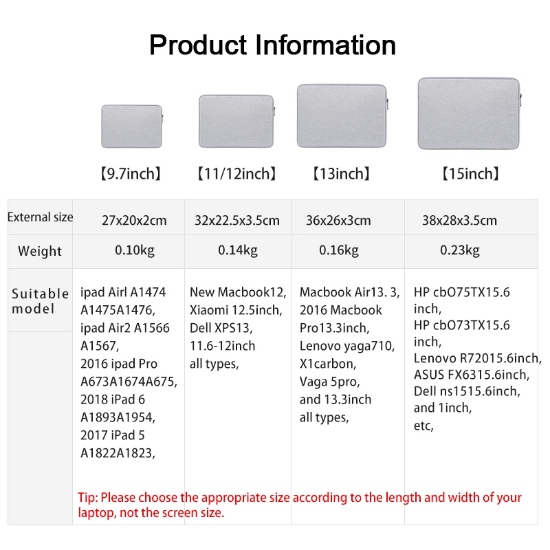Túi Đựng Mềm Có Khóa Kéo Chống Sốc Cho Laptop 13",15.6 inch