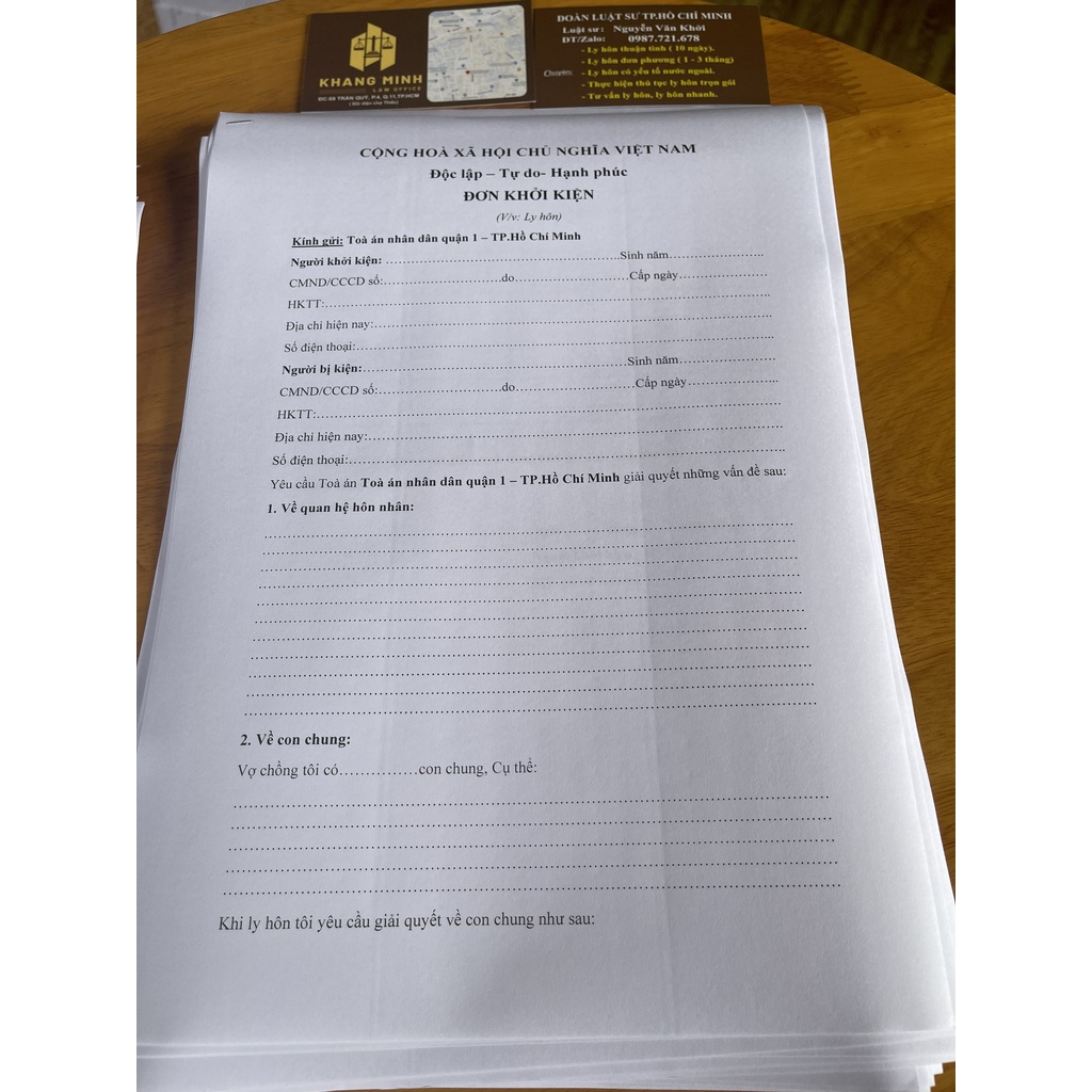 02 Đơn ly hôn đơn phương tại toà án quận 1 + hướng dẫn viết đơn