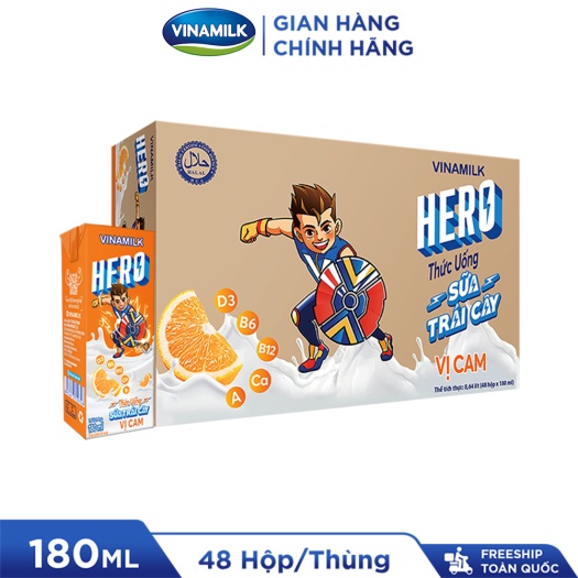 Thức Uống Sữa Trái Cây HERO VỊ CAM - Thùng 48 Hộp X 180ml