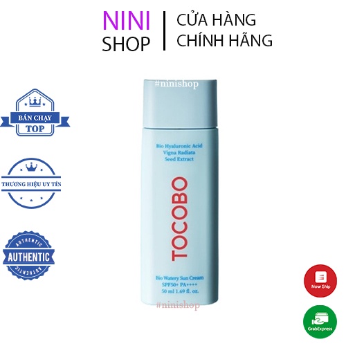 Kem chống nắng phổ rộng thuần chay TOCOBO Bio Watery/Vita Tone Up Sun Cream SPF50+ PA++++ 50ml - Ninishop