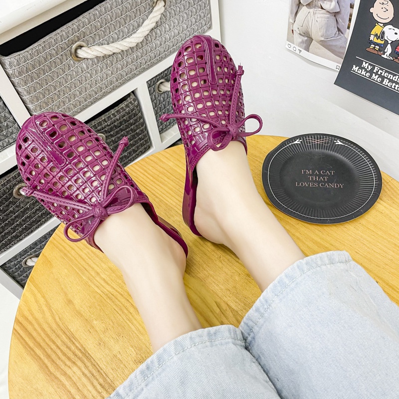 IELGY Dép bít mũi đế bằng kiểu lưới thoáng khí thời trang cho nữ