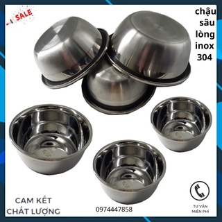 Thau chậu sâu lòng inox su 304 siêu dày nhiều size 18-20-22- 24-26-30-32-34-36-38-40cm,bát trộn bột inox