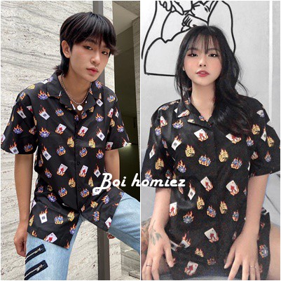 [CLIP THẬT] Áo sơ mi tay ngắn họa tiết JACKBOT mende tay lỡ, FORM UNISEX