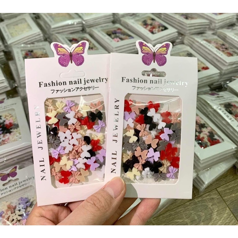 Set nơ 4 cánh nhiều màu charm trang trí đính móng nail manh219