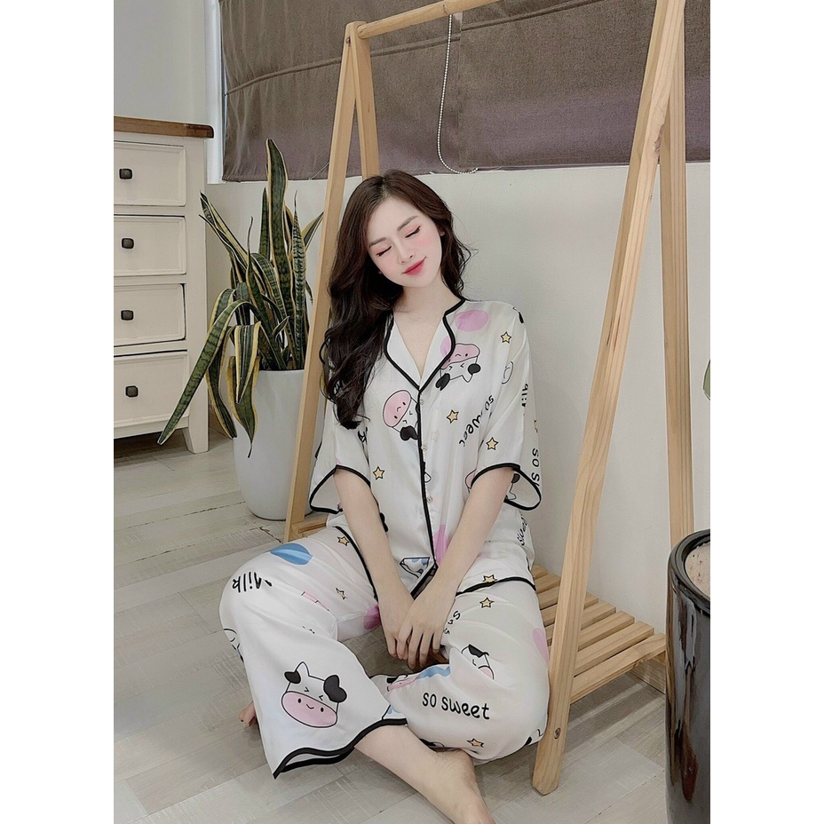 Đồ mặc nhà nữ Pijama LỤA SATIN, Đồ ngủ nữ tay ngắn quần dài - Bông S.T.Ỏ.R.E | BigBuy360 - bigbuy360.vn