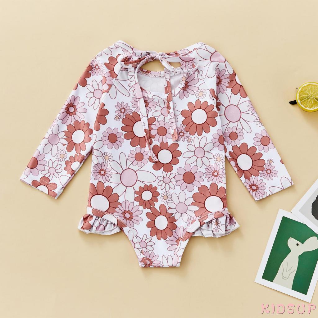 Kidsup Đồ Bơi Một Mảnh Phối Bèo Nhún In Họa Tiết Hoa Hướng Dương / Cầu Vồng Xinh Xắn Cho Bé Gái 1 Tuổi