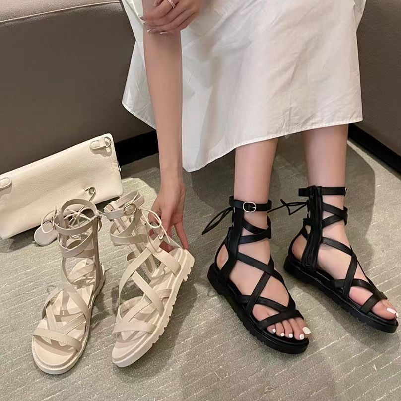 Giày Sandal Cổ Cao Đế Bằng Thiết Kế Mới Thời Trang Cho Nữ