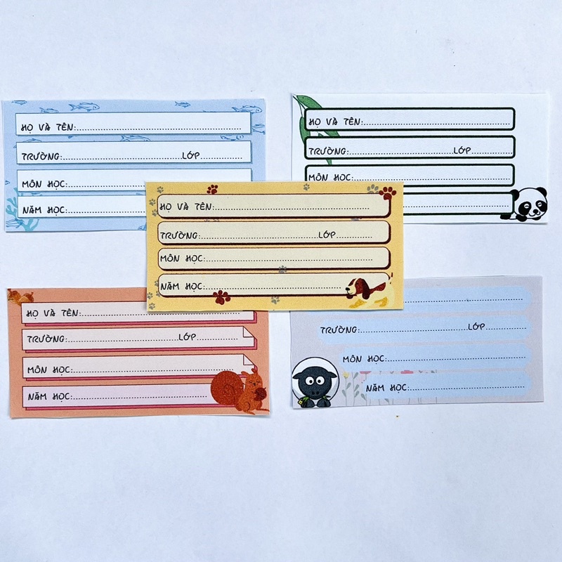 Nhãn vở hình con vật dễ thương set 10 nhãn
