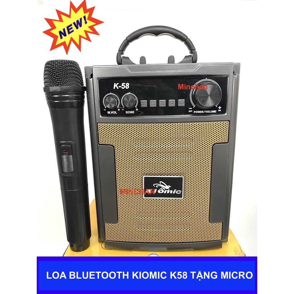 Loa Kéo Di Động Bluetooth Karaoke Thùng Gỗ Kiomic K58 Âm Chuẩn - Tặng Kèm 1 Micro Không Dây Hát Cự - Giao Màu Ngẫu Nhiên