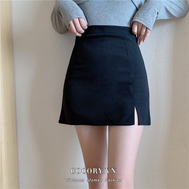 Cocory vn Chân Chân Váy Ngắn Lưng Cao Dáng Ôm Xẻ Tà Quyến Rũ Cho Nữ