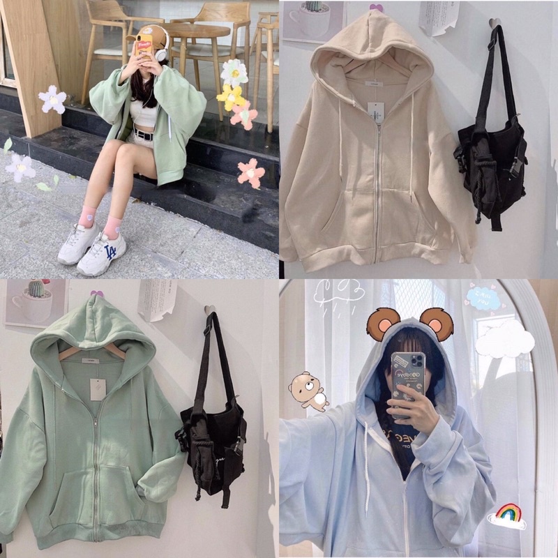 Áo Khoác nỉ - Hoodie zip tay phồng ullzang