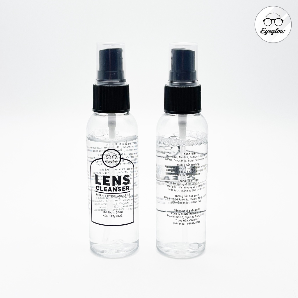 Lọ nước lau rửa mắt kính EYEGLOW cao cấp dạng xịt dung tích 60ml loại bỏ bụi bẩn, vân tay, mồ hôi cho mắt kính luôn sạch