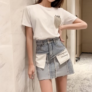 Chân váy jean ngắn lưng cao túi xẻ cá tính, trẻ trung (có hình thật)