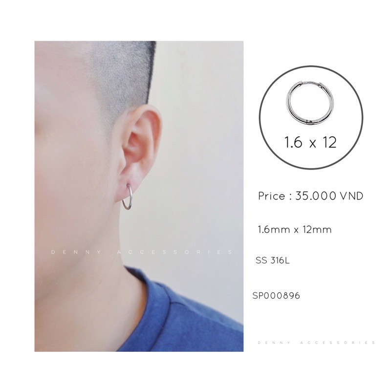 Khuyên Huggie Hoop 1.6mm thép y tế không gỉ