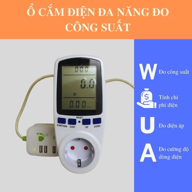 Thiết bị đo công suất, Ổ cắm đo điện áp điện năng tiêu thụ các thiết bị điện 220V - Chất Lượng Cao