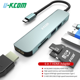 Bộ chuyển đổi U-kcom hub 6 trong 1 sang HDMI 4K 87W PD cho máy tính xách tay chính hãng Air book