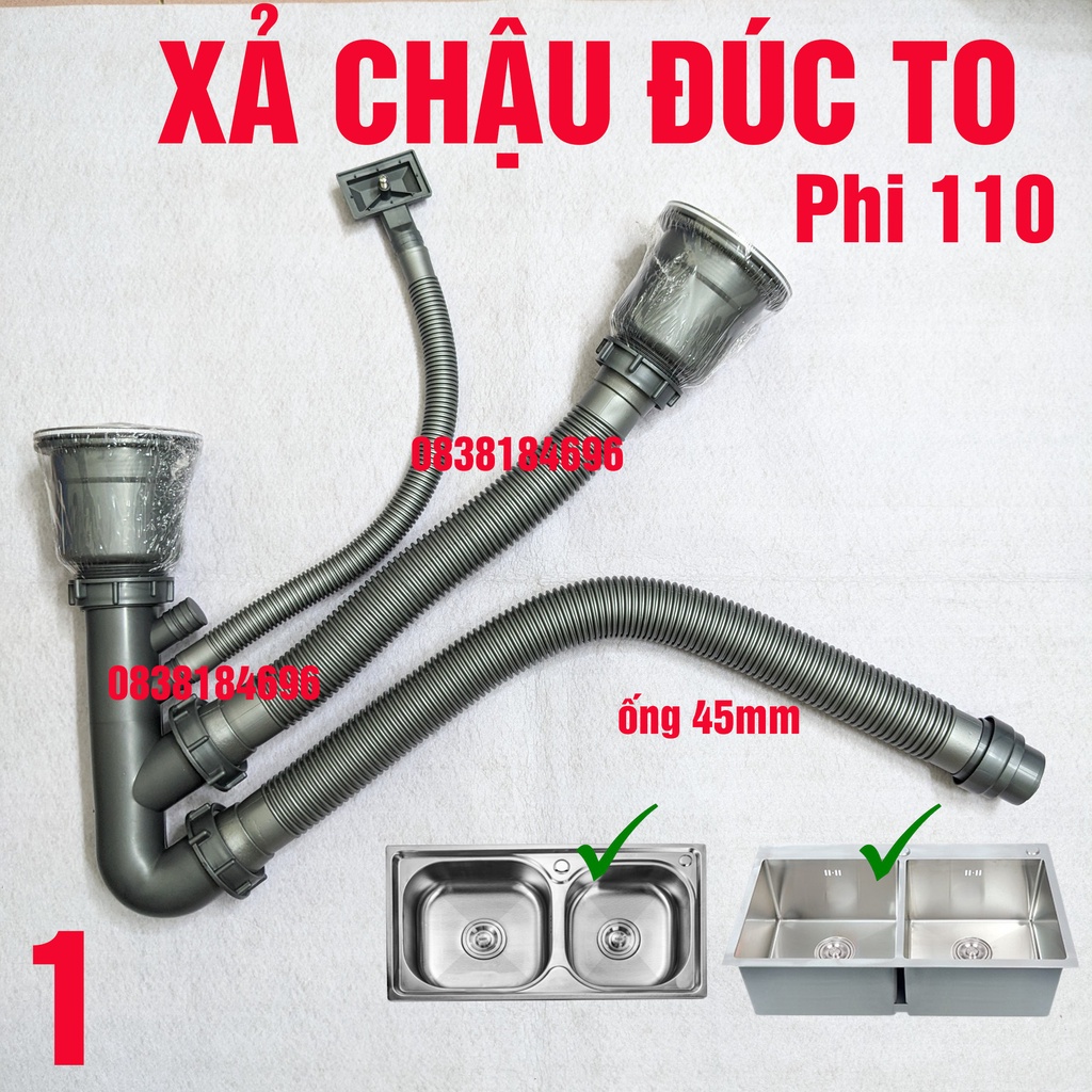 Bộ xả chậu rửa chén - Loại Ống Xả nước lớndành cho chậu đúc 82x45