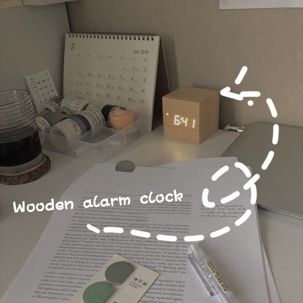 Đồng Hồ Báo Thức Điện Tử Để Bàn Bằng Gỗ Có Đèn Led Tối Giản