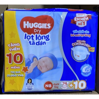 Tã dán sơ sinh Huggies Dry NB74 tặng 10 miếng
