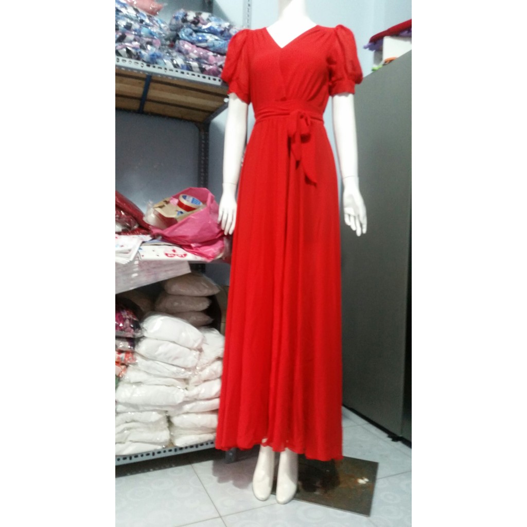 Đầm maxi tay phồng xẻ tà | BigBuy360 - bigbuy360.vn